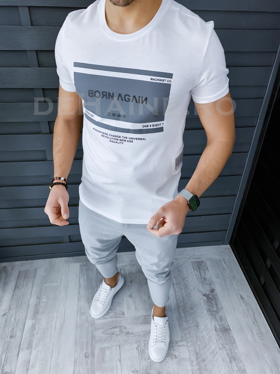 Tricou barbati alb slim fit m1152 p2-4